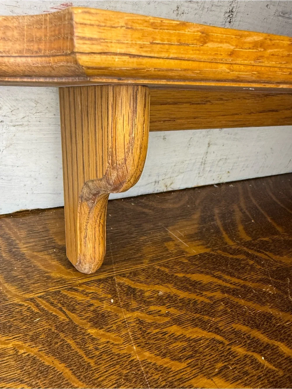 Vintage Oak Wall Shelf Farmhouse Display Ledge Rustic Country Decor, Scallop Bra